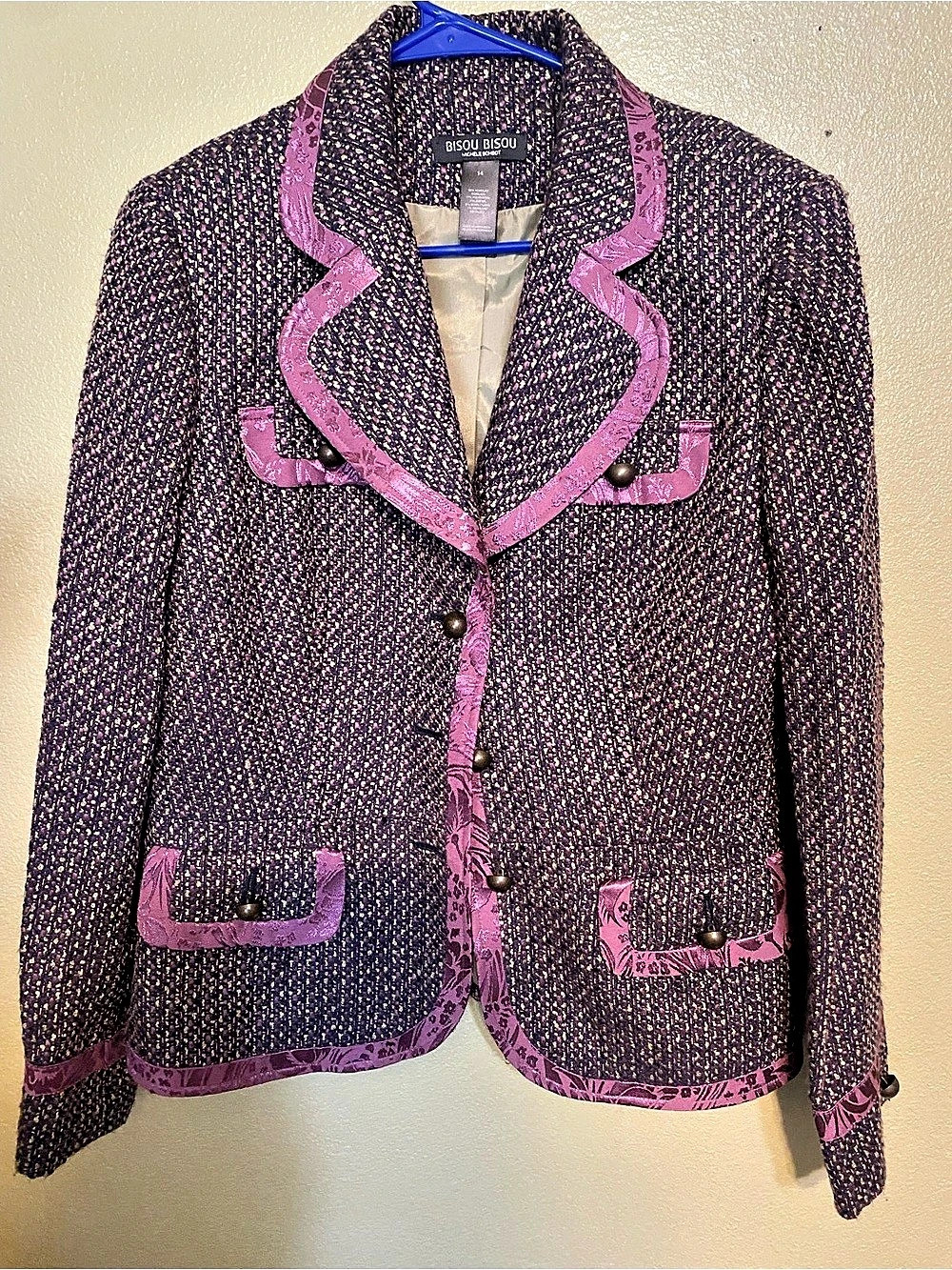 Bisou Textured Trim Blazer Purple & Pink size 14